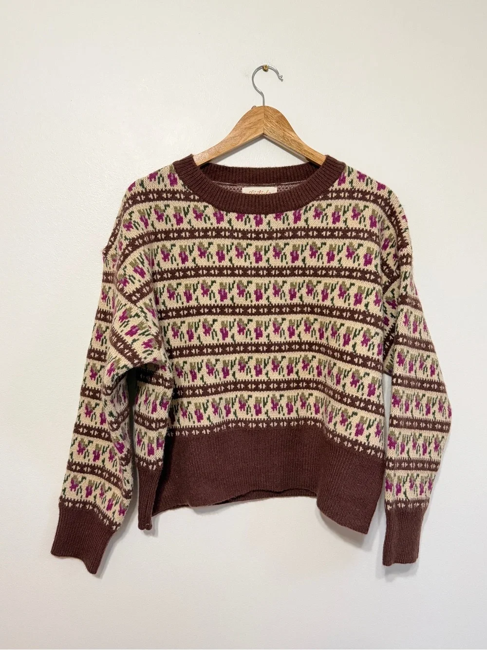 NWT Listicle Floral Knit Sweater Brown Purple Boho NEW